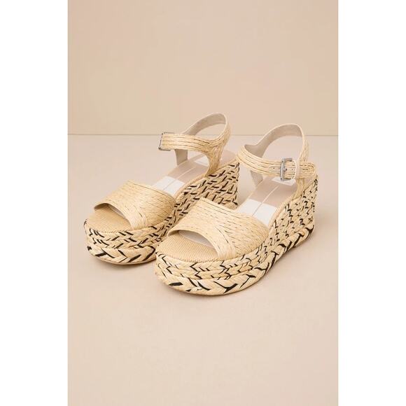 Dolce Vita Tiago Natural Braided Platform Ankle Strap Wedges - Picture 1 of 3
